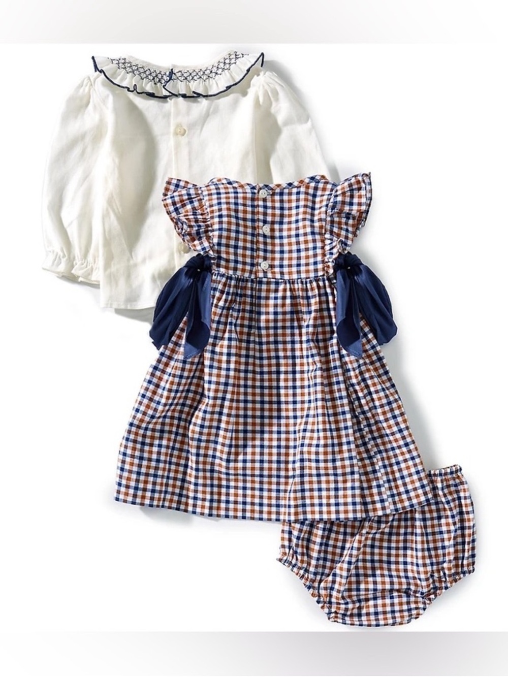 NWT Edgehill Collection Baby Girls Long Sleeve Plaid Side Bow Dress Sz 9M - Picture 2 of 6